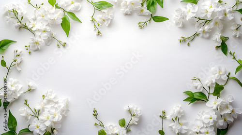 Delicate floral arrangement horizontal pure white background nature aesthetic close-up view