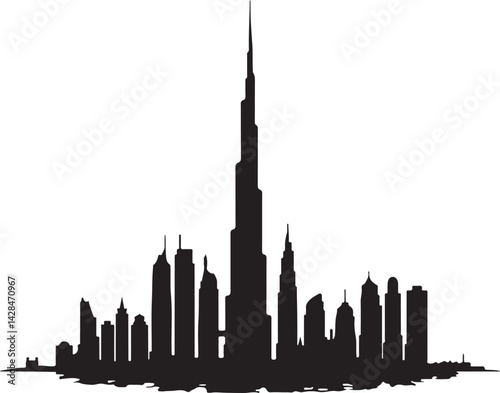 Dubai Black and white city skyline silhouette
