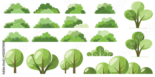 Hand drawn shrub bush shrubbery tree. set of garden plant element. Eco element
