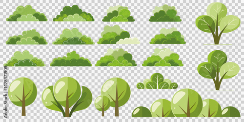 Hand drawn shrub bush shrubbery tree. set of garden plant element. Eco element