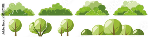 Hand drawn shrub bush shrubbery tree. set of garden plant element. Eco element