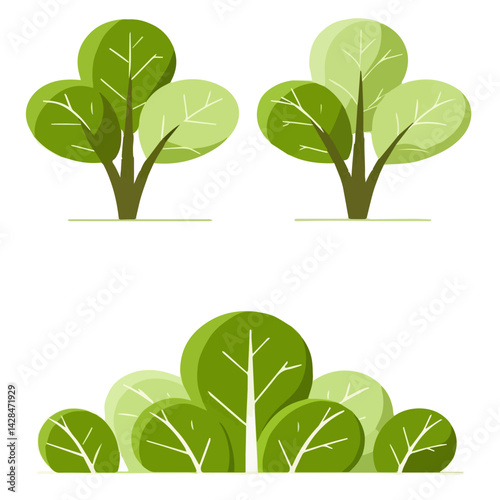 Hand drawn shrub bush shrubbery tree. set of garden plant element. Eco element