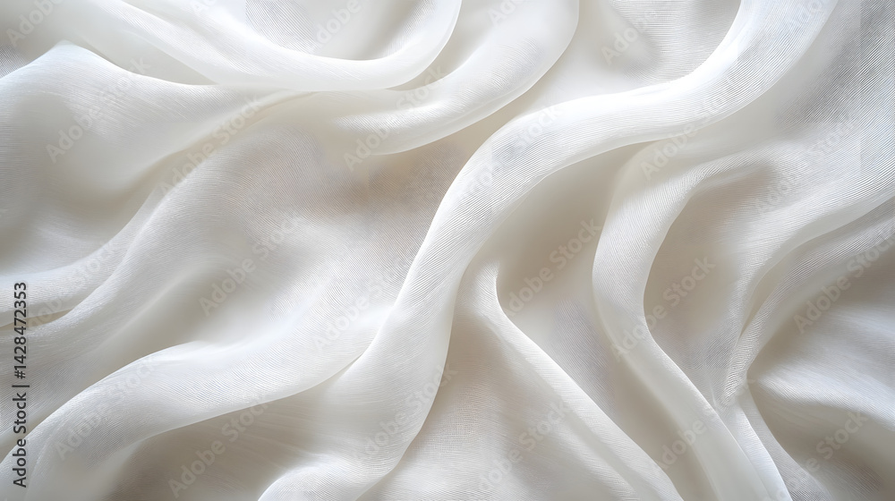 Fototapeta premium Elegant soft fabric flowing pure white background textures minimalist style close-up view serenity