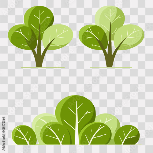 Hand drawn shrub bush shrubbery tree. set of garden plant element. Eco element