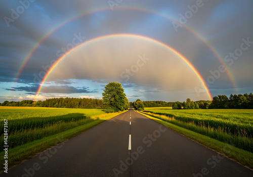 Double Rainbow Road Landscape Photography
