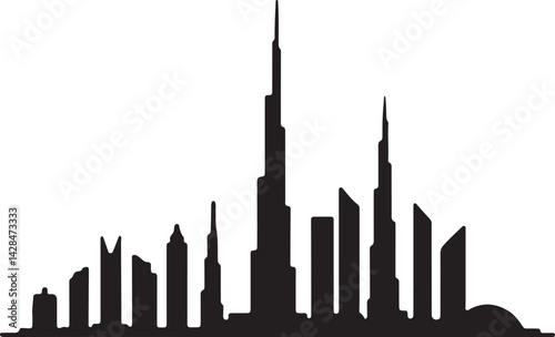 Dubai Black and white city skyline silhouette