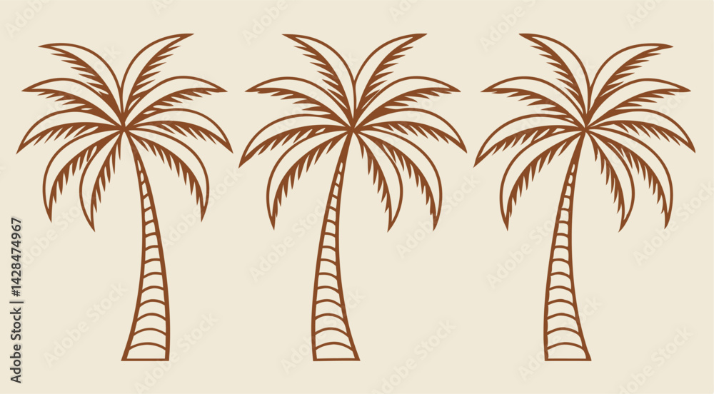 Naklejka premium Abstract Palm Tree Vector Set – Minimalist Tropical Silhouettes in Warm Tones