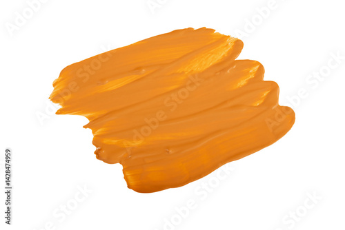Bold orange smear of acrylic or cosmetic product on white background. Ideal for branding, packaging design, beauty ads or artistic visuals. Thick orange paint smear isolated