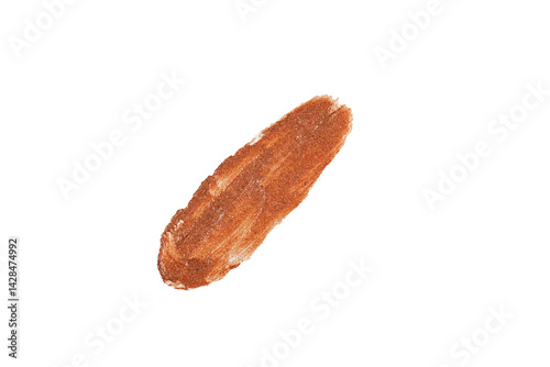 Bronze shimmer cosmetic smear with metallic glitter texture on white background. Ideal for beauty branding, product packaging, makeup visuals or luxury skincare advertising. Bronze glitter smear
