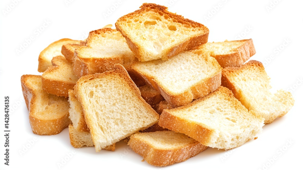 Heap of Crispy Croutons on a White Background for Food Photography Heap of Crispy Croutons on a White Background for Food Photography