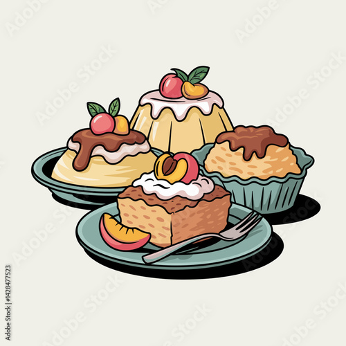 Southern Dessert Trio on Plate Illustration