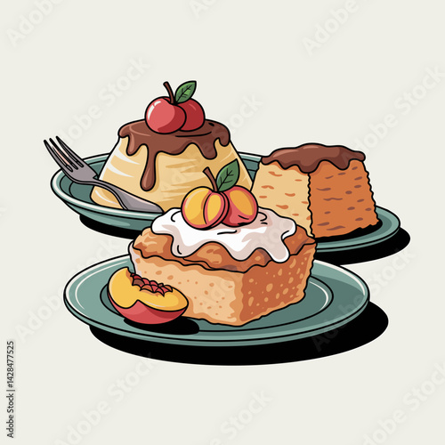 Southern Dessert Trio on Plate Illustration
