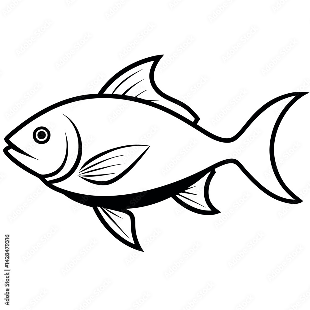 Fototapeta premium Simple Line Drawing of a Fish Illustration