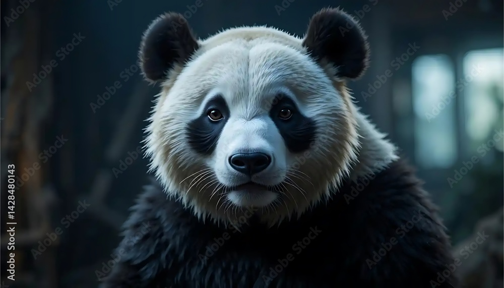 Fototapeta premium Gentle Panda Staring Ahead with Soft Gaze Animal Conservation Concept