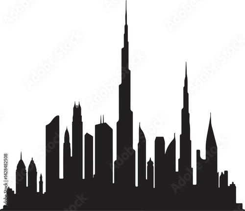 Dubai Black and white city skyline silhouette