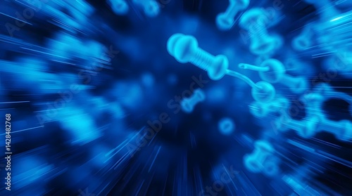 Abstract Blue Microscopic Biological Chain