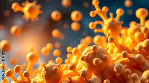 Abstract Microscopic Orange Biological Forms
