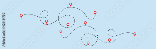 two points with dotted path and location pin. Route location icon two pin sign and dotted line. 
