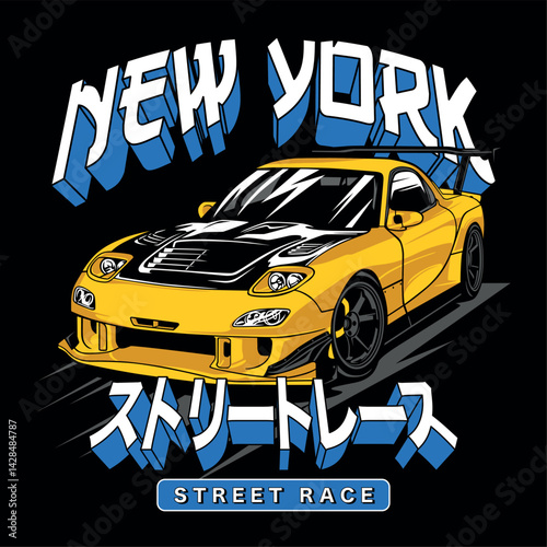 Retro auto vector illustration showcases a yellow vintage vehicle design