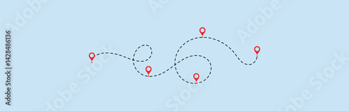 two points with dotted path and location pin. Route location icon two pin sign and dotted line. 