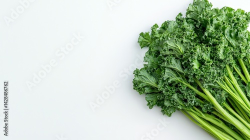 Rejuvenation Through Detox and Nutrient-Rich Wellness Choices, Fresh kale arranged on a light background, showcasing its vibrant green color and textured leaves.