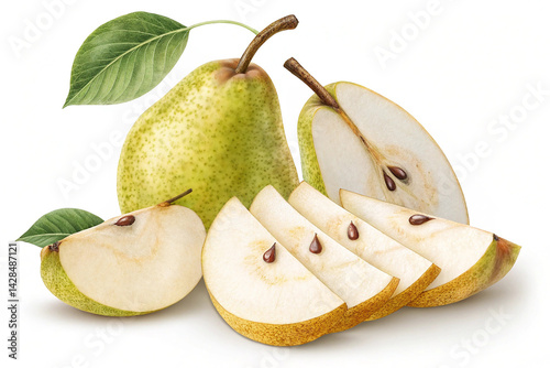 Pear with slices isolated on transparent background