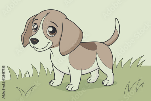 Cartoon Puppy on Grass Adorable & Playful Illustration