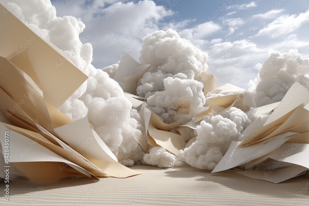 Abstract Formation of Clouds and Papers in a Surreal Landscape