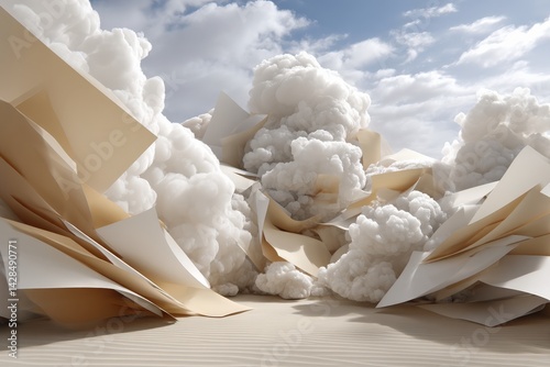 Obraz na płótnie Abstract Formation of Clouds and Papers in a Surreal Landscape w salonie