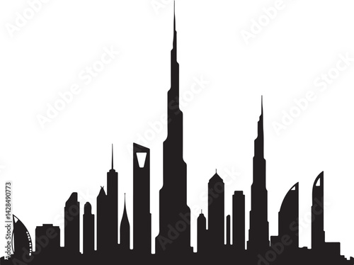 Dubai Black and white city skyline silhouette