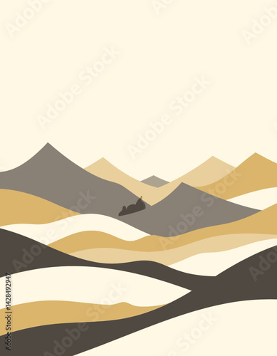 Minimalist Beige and Brown Mountain Landscape Illustration