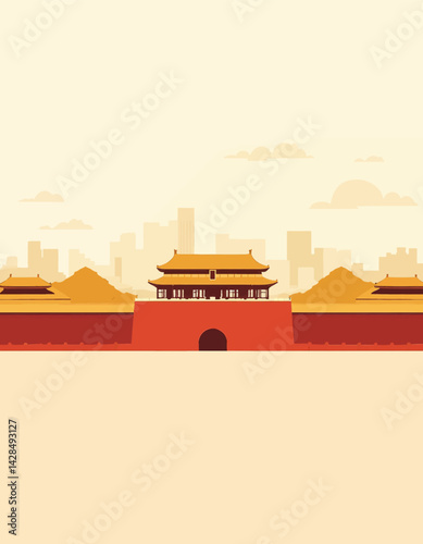 Minimalist Forbidden City in Beijing illustration