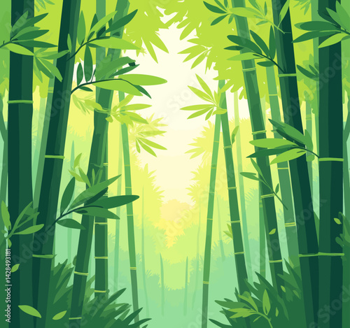 Lush Green Bamboo Forest Illustration