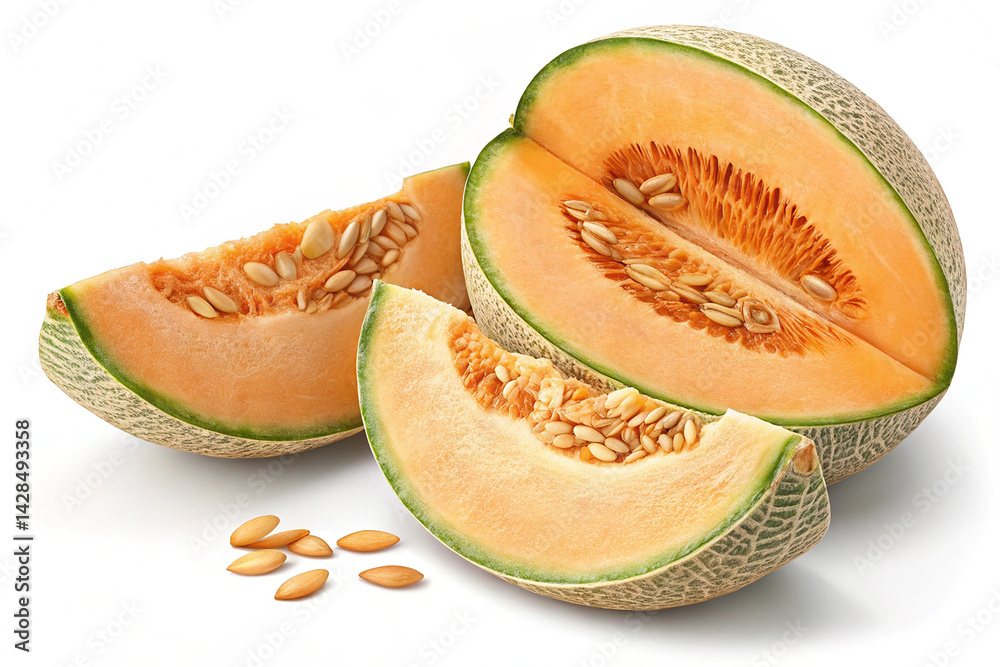 Melon with slices isolated on transparent background Melon with slices isolated on transparent background