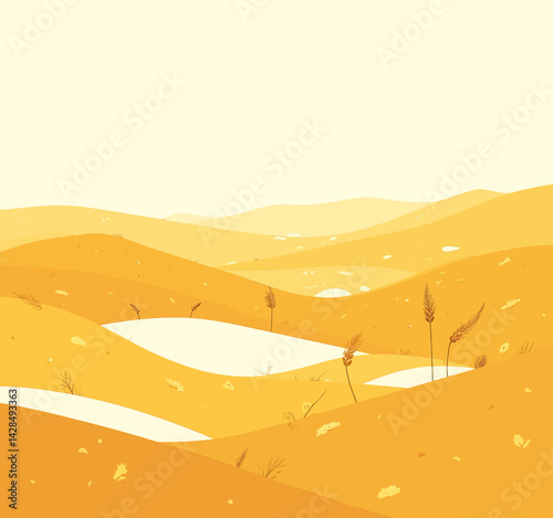 Minimalist golden hills with wheat and snow patches