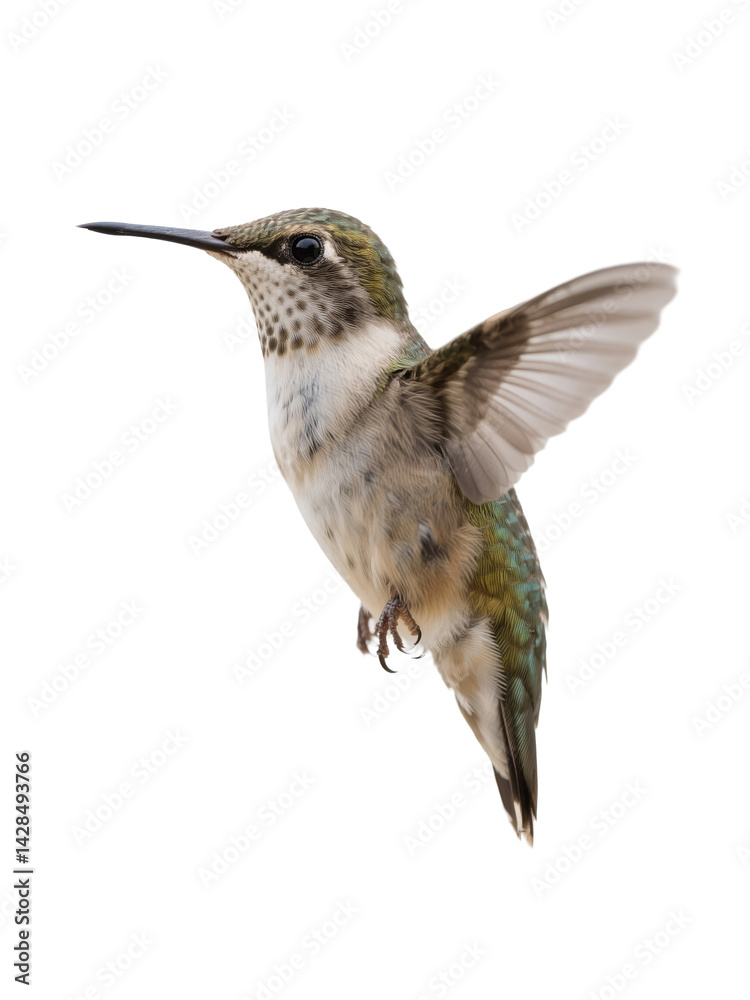 Obraz premium Hummingbird – Vibrant Green and Brown Winged Bird, Hovering Wildlife Marvel, Isolated On White Transparent Background PNG Object Cut Out Social Media Advertisement Banner Label Poster Download