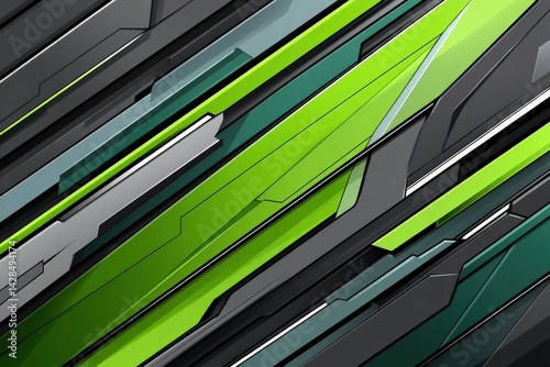Obraz na płótnie Abstract Green and Black Geometric Background with Layered Design w salonie