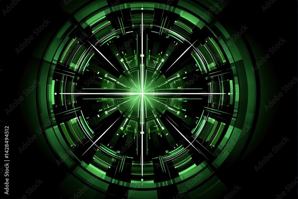 Abstract Green Light Ray Pattern in Circular Geometric Design