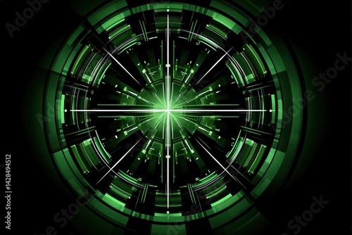 Abstract Green Light Ray Pattern in Circular Geometric Design