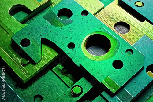 Obraz na płótnie Abstract Green Metal Texture with Geometric Shapes and Patterns w salonie