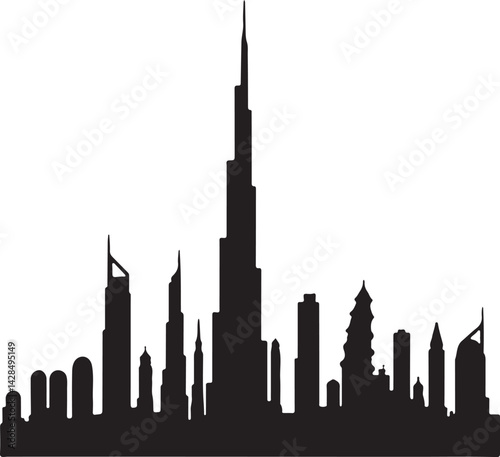 Dubai Black and white city skyline silhouette