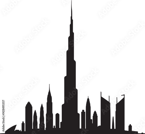 Dubai Black and white city skyline silhouette