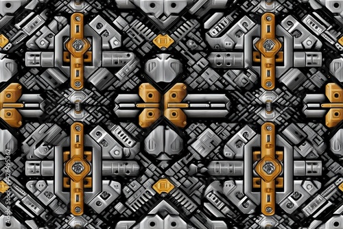 Obraz na płótnie Abstract Industrial Pattern with Metallic Shapes and Geometric Forms w salonie