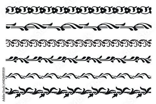 Set of decorative floral seamless ornamental border - Vector modular