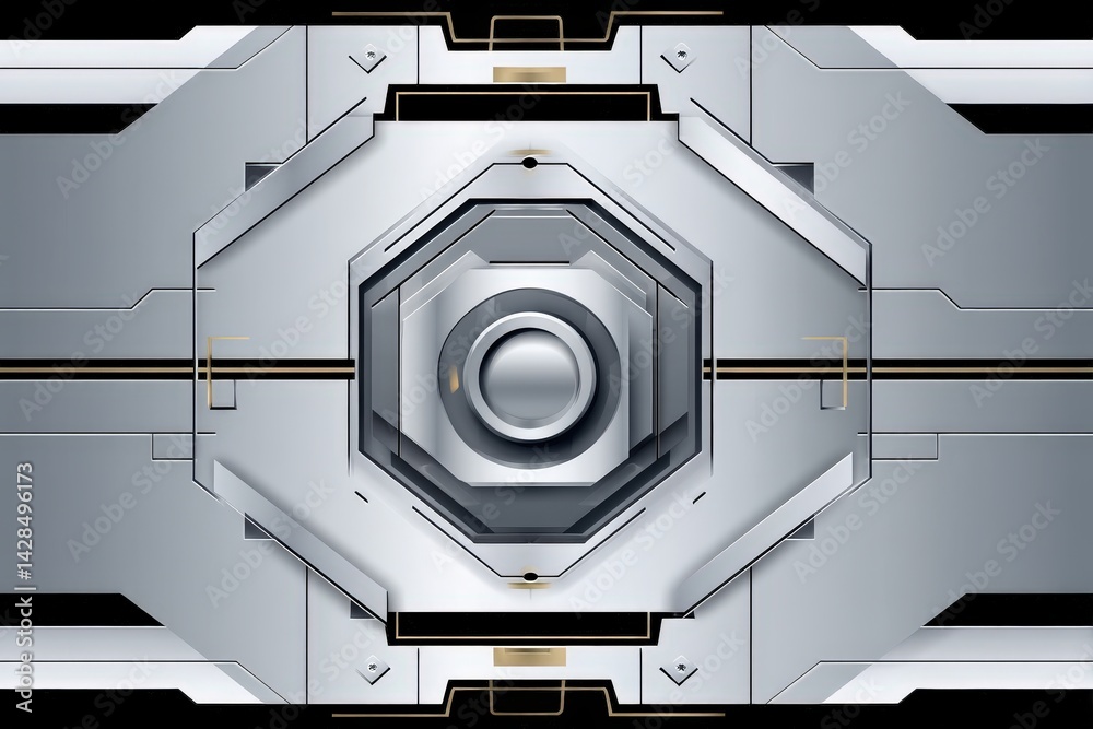 Abstract Metallic Hexagonal Design with Geometric Patterns and Lines