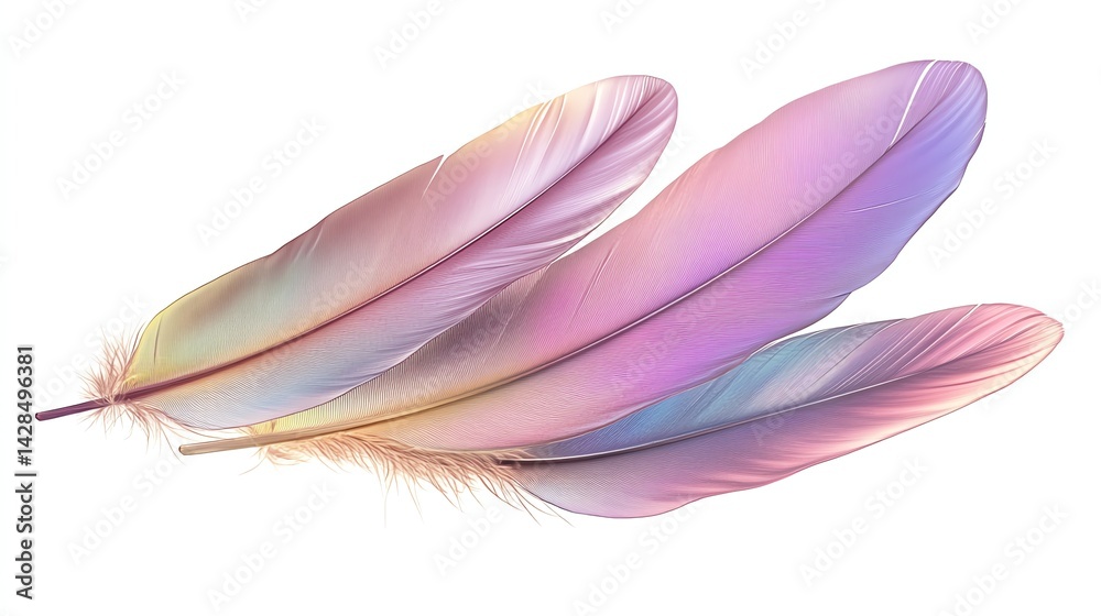 Naklejka premium Delicate Feathers Arrangement with Pastel Colors on White Background for Design