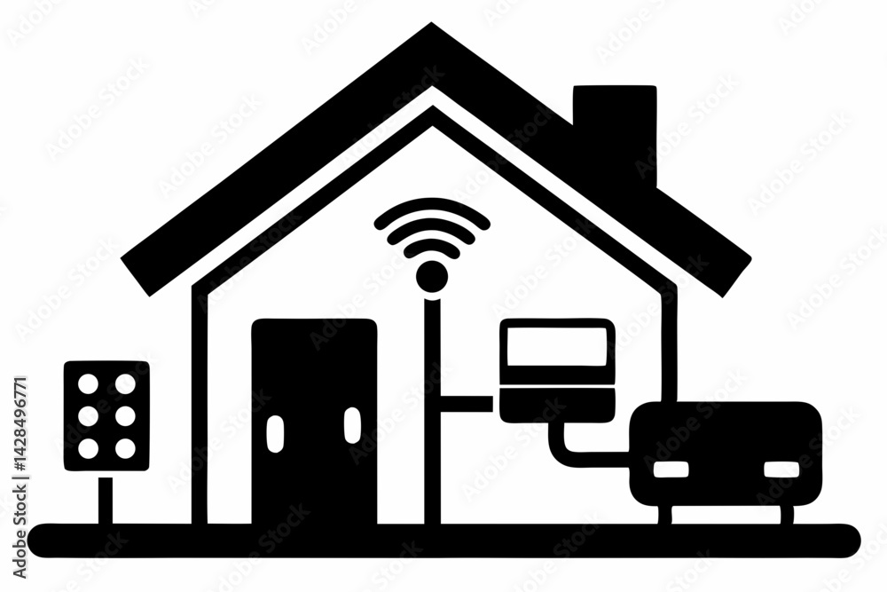 Home Automation Hub Silhouette Vector Illustration Home Automation Hub Silhouette Vector Illustration