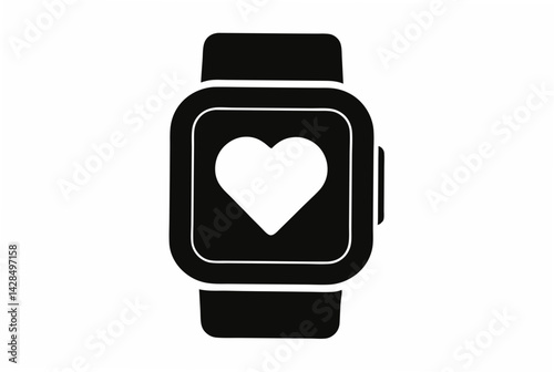 Smartwatch With Heart Icon Silhouette Vector Illustration
