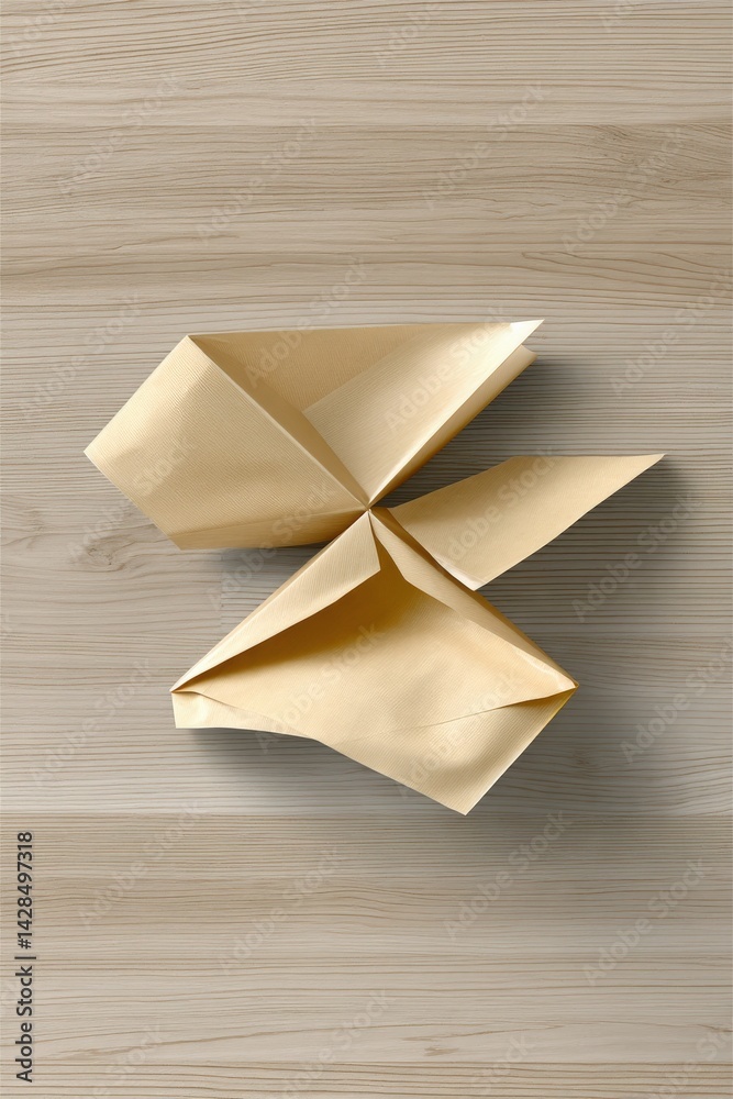 Abstract Paper Folding Art on Wooden Surface for Creative Use