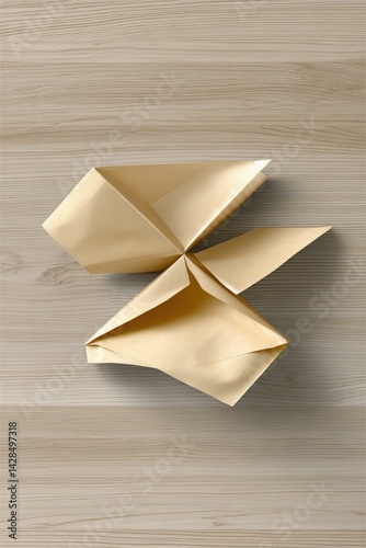 Abstract Paper Folding Art on Wooden Surface for Creative Use